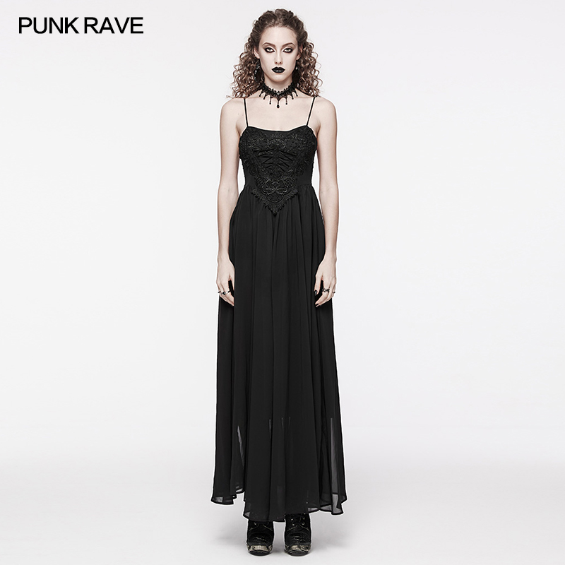 哥特轻奢高级感黑色吊带连衣裙WQ-693LQF